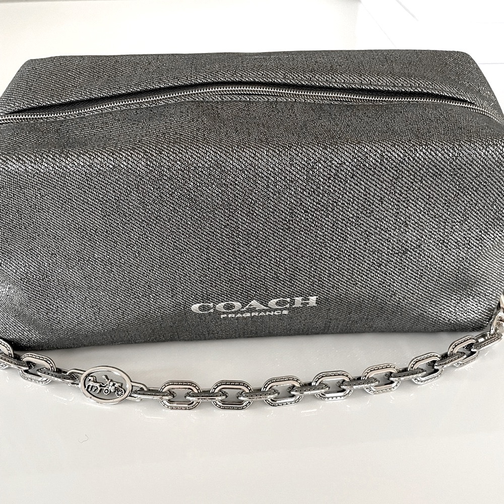 Coach Metallic cosmetics Silver Clutch with Chain logo clutch
